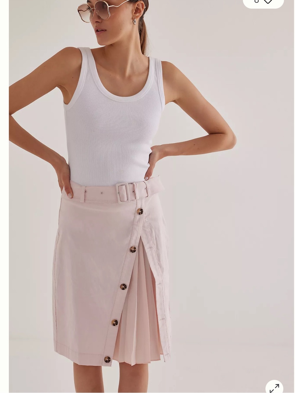 Anthropologie Pale Pink Button-Front Belted Midi Skirt